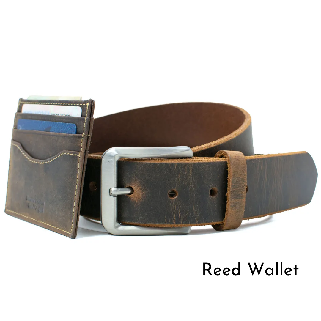 Mt. Pisgah Titanium Distressed Leather Belt & Wallet Set by Nickel Smart®