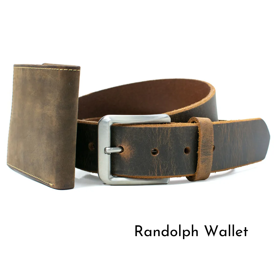 Mt. Pisgah Titanium Distressed Leather Belt & Wallet Set by Nickel Smart®