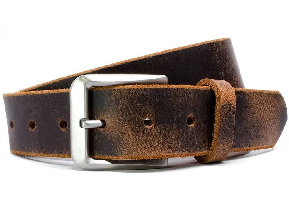 Mt. Pisgah Titanium Distressed Leather Belt & Wallet Set by Nickel Smart®