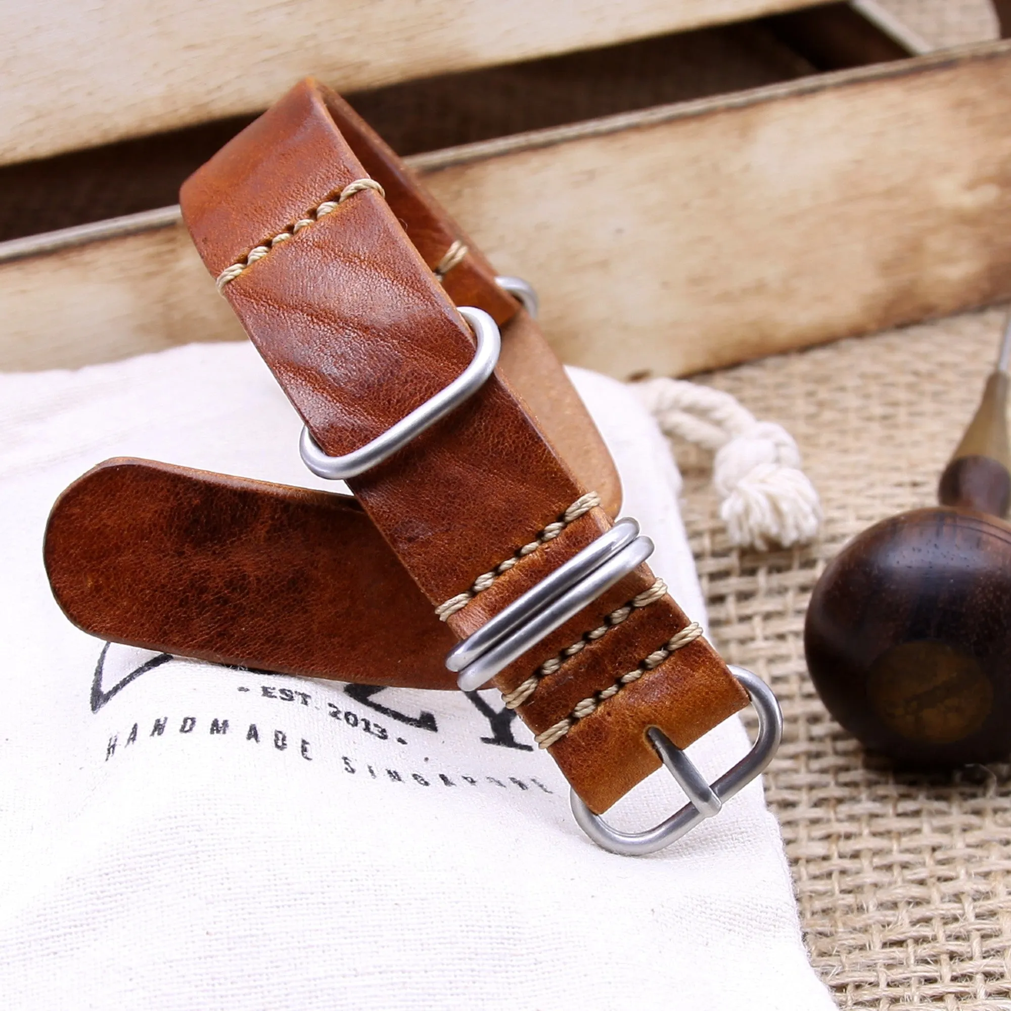 NAT2 Leather Watch Strap, 5-Ring Vintage 403