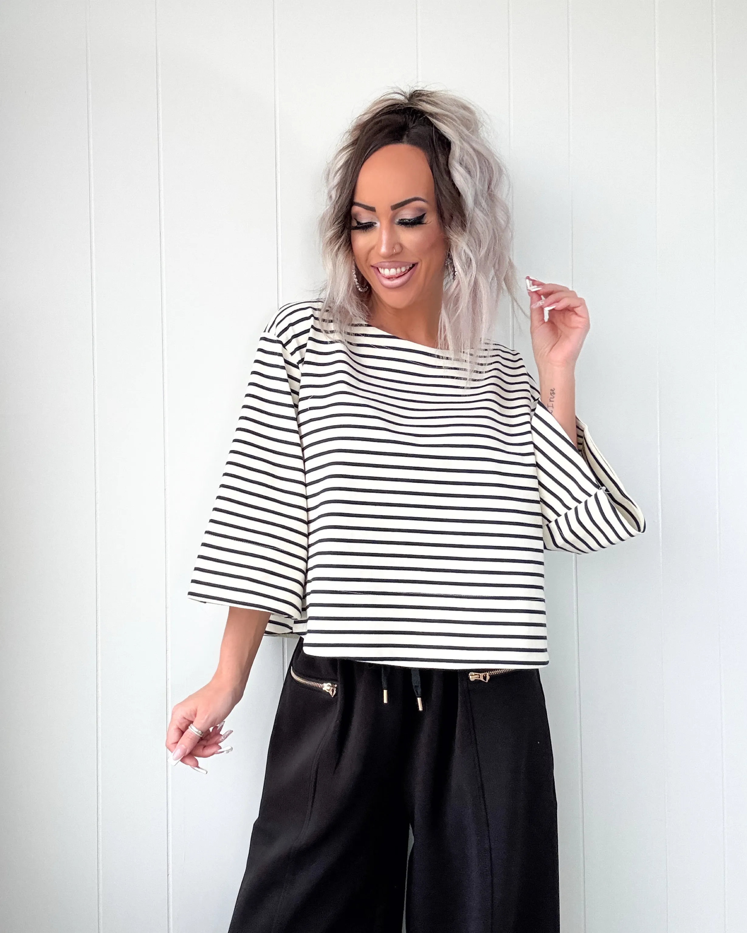 Nautical Muse Striped Top - Black/Ivory