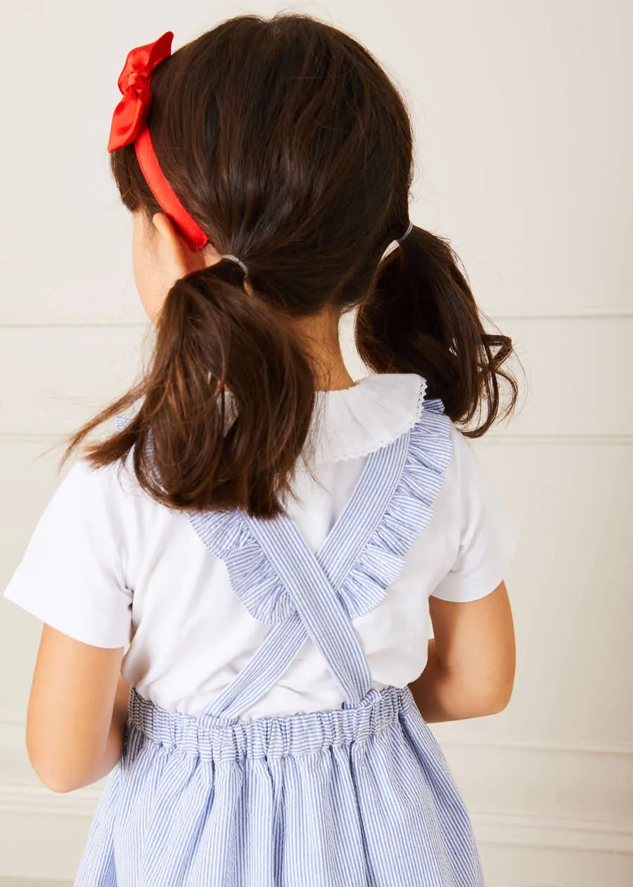 Nautical Striped Boat Embroidered Skirt with Braces in Blue (18mths-4yrs)