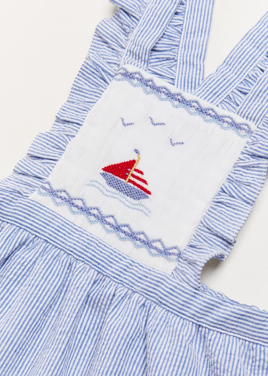 Nautical Striped Boat Embroidered Skirt with Braces in Blue (18mths-4yrs)