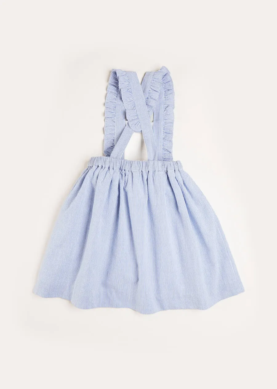 Nautical Striped Boat Embroidered Skirt with Braces in Blue (18mths-4yrs)