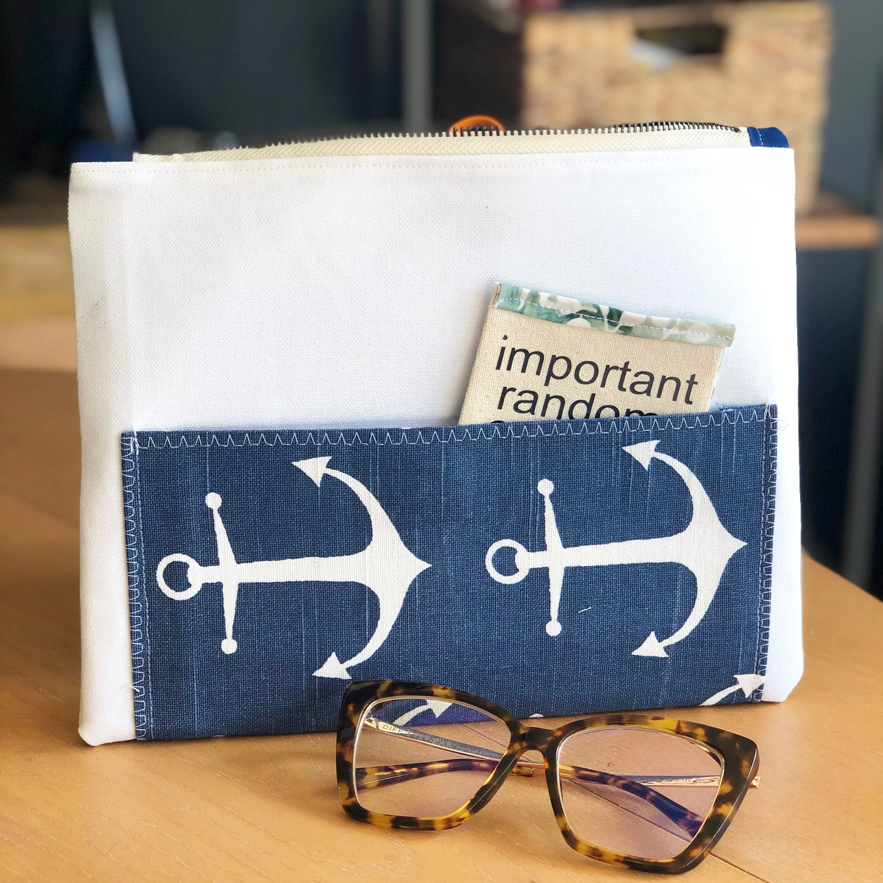 navy pocket - canvas zip bag