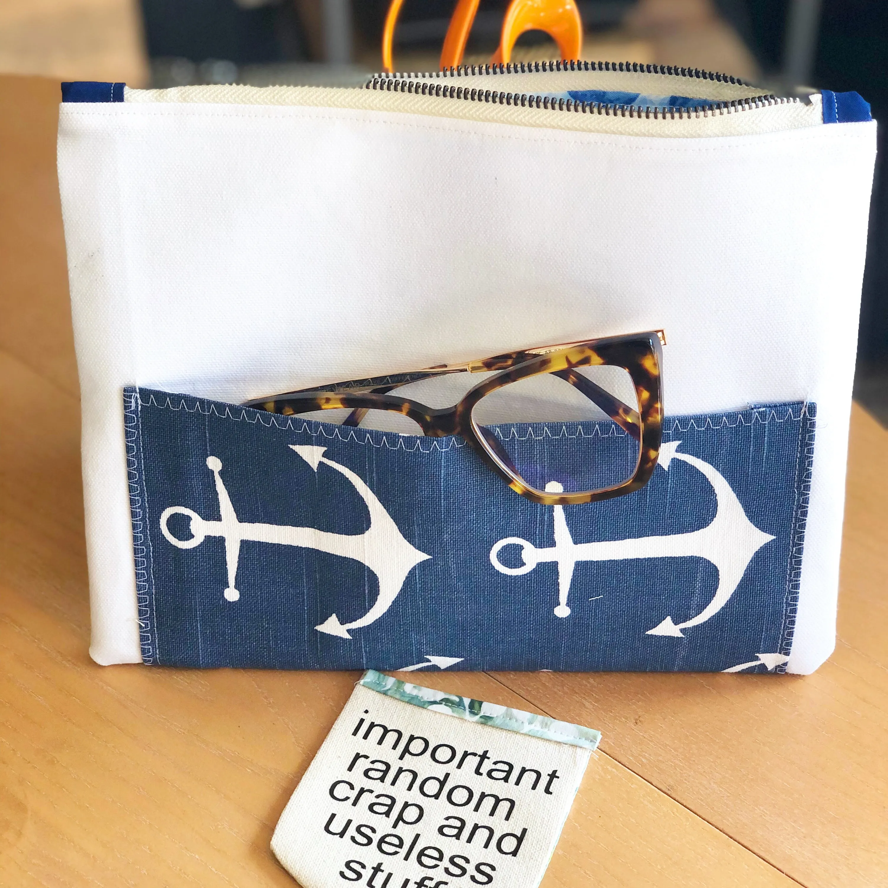 navy pocket - canvas zip bag