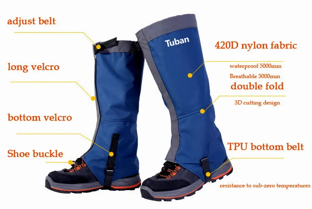 Non-Slip Snow Boots Cover Skiing Gaiters Adjustable Cover Camping Hiking Climbing