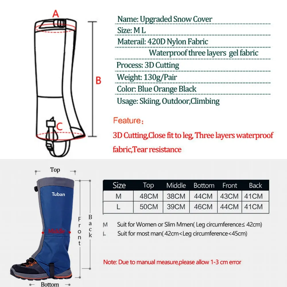 Non-Slip Snow Boots Cover Skiing Gaiters Adjustable Cover Camping Hiking Climbing