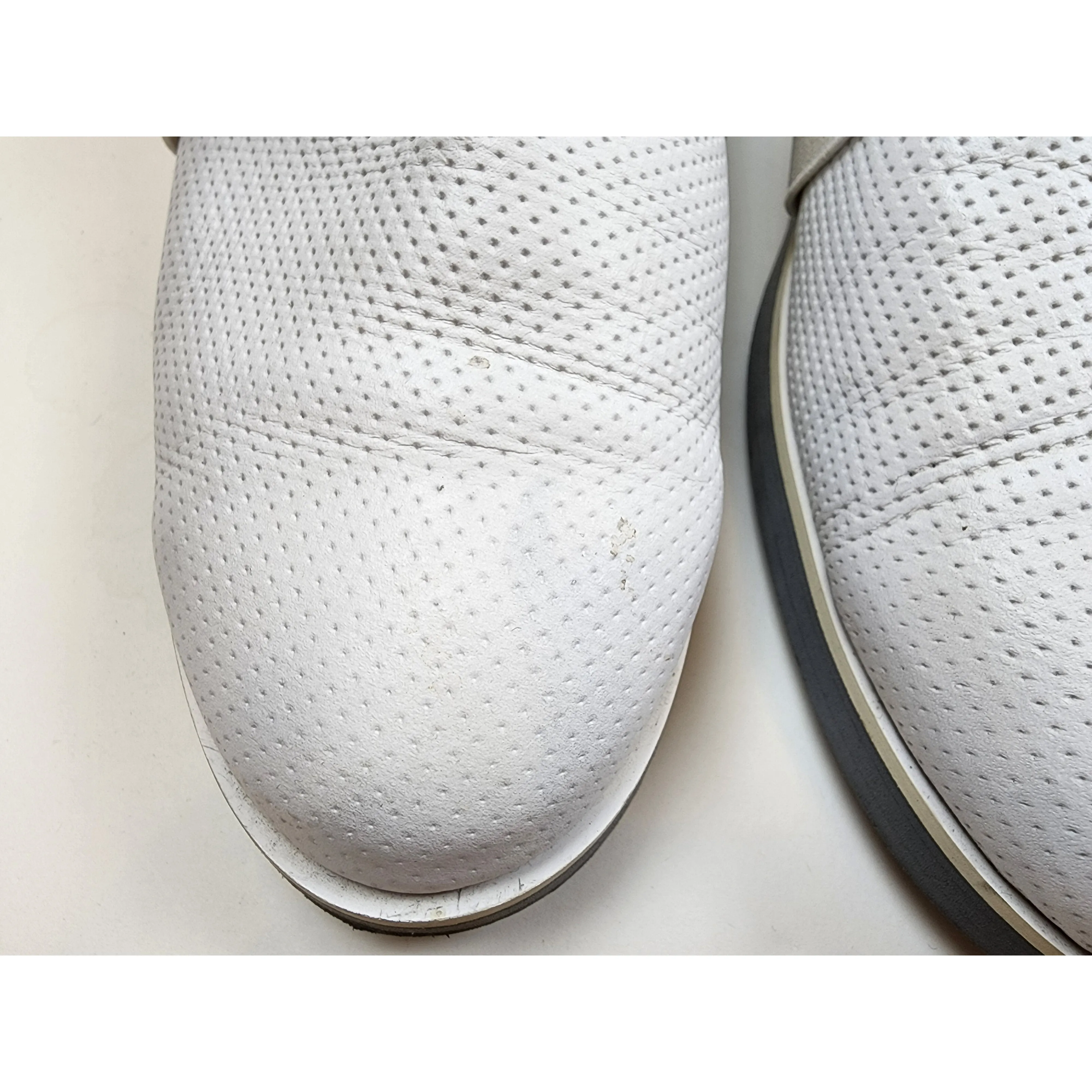 Norman & Bella perforated white leather shoes with elastic strap over size 11