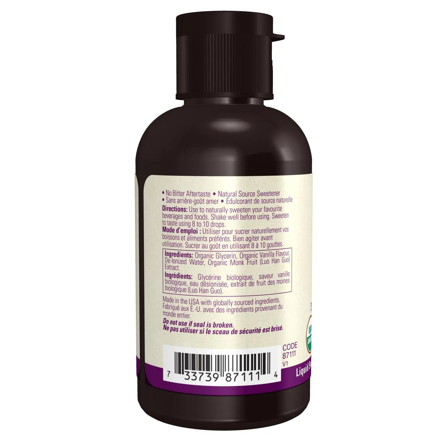 Now Organic Monk Fruit Liquid, Vanilla Flavoured 59mL