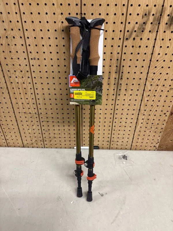 Ozark Trail Brand Aluminum Adjustable Quick Lock Trekking Poles with Cork Grip, 2 Hiking Poles - open_box