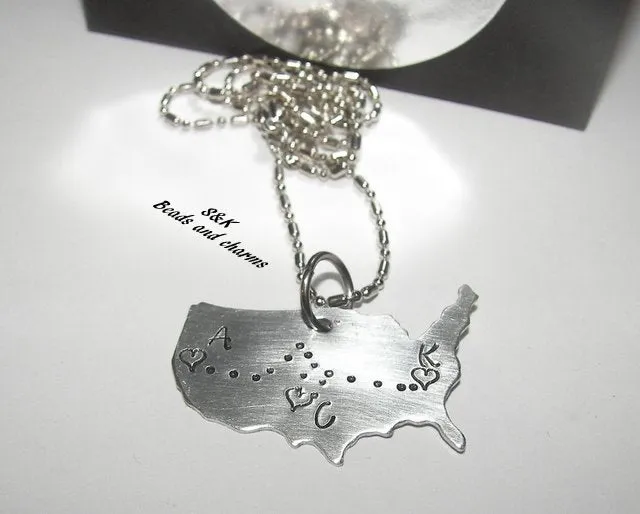 personalized long distance relationship United States Necklace, Moving missing you going away Gift , personalized friendship necklace