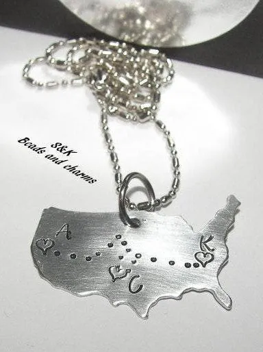 personalized long distance relationship United States Necklace, Moving missing you going away Gift , personalized friendship necklace