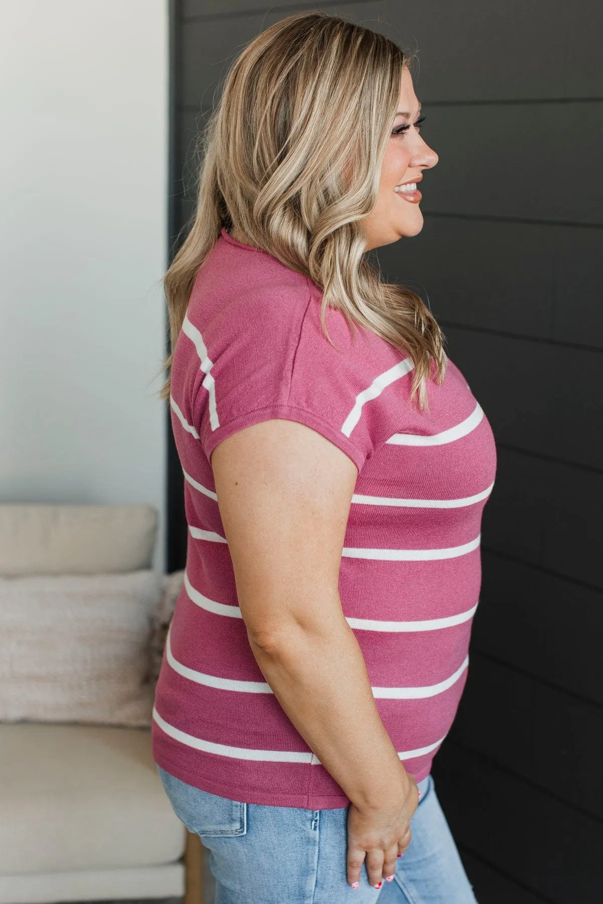 Positive Affirmations Striped Knit Top- Rose