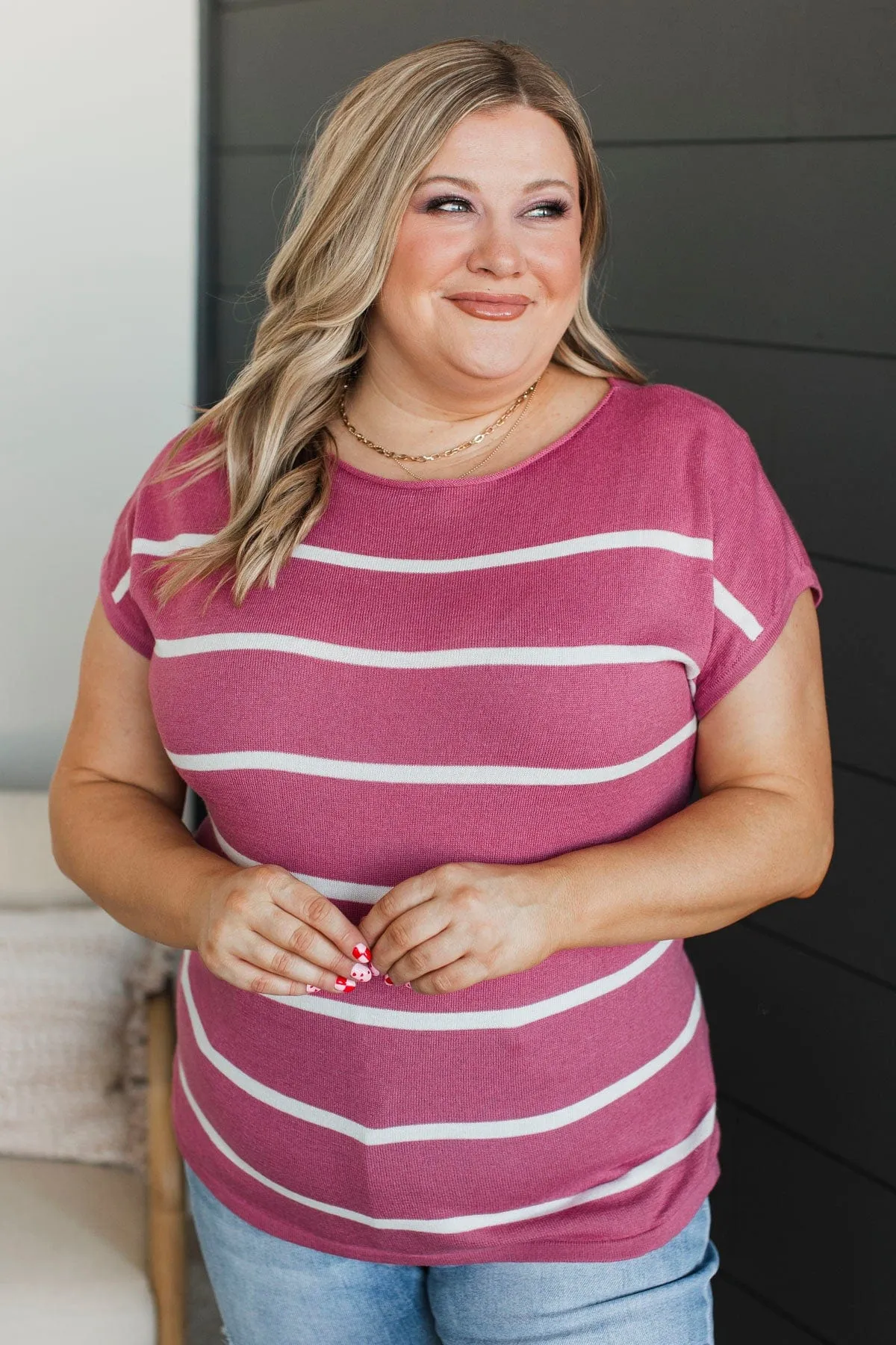 Positive Affirmations Striped Knit Top- Rose
