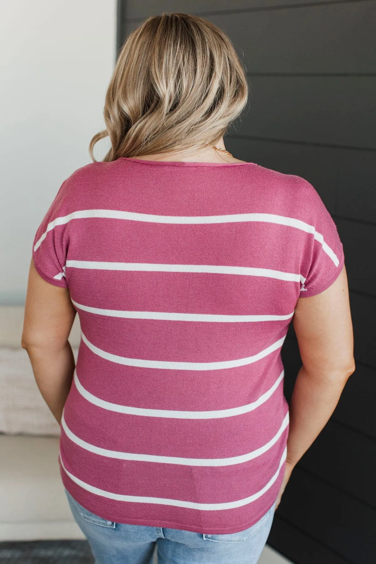Positive Affirmations Striped Knit Top- Rose