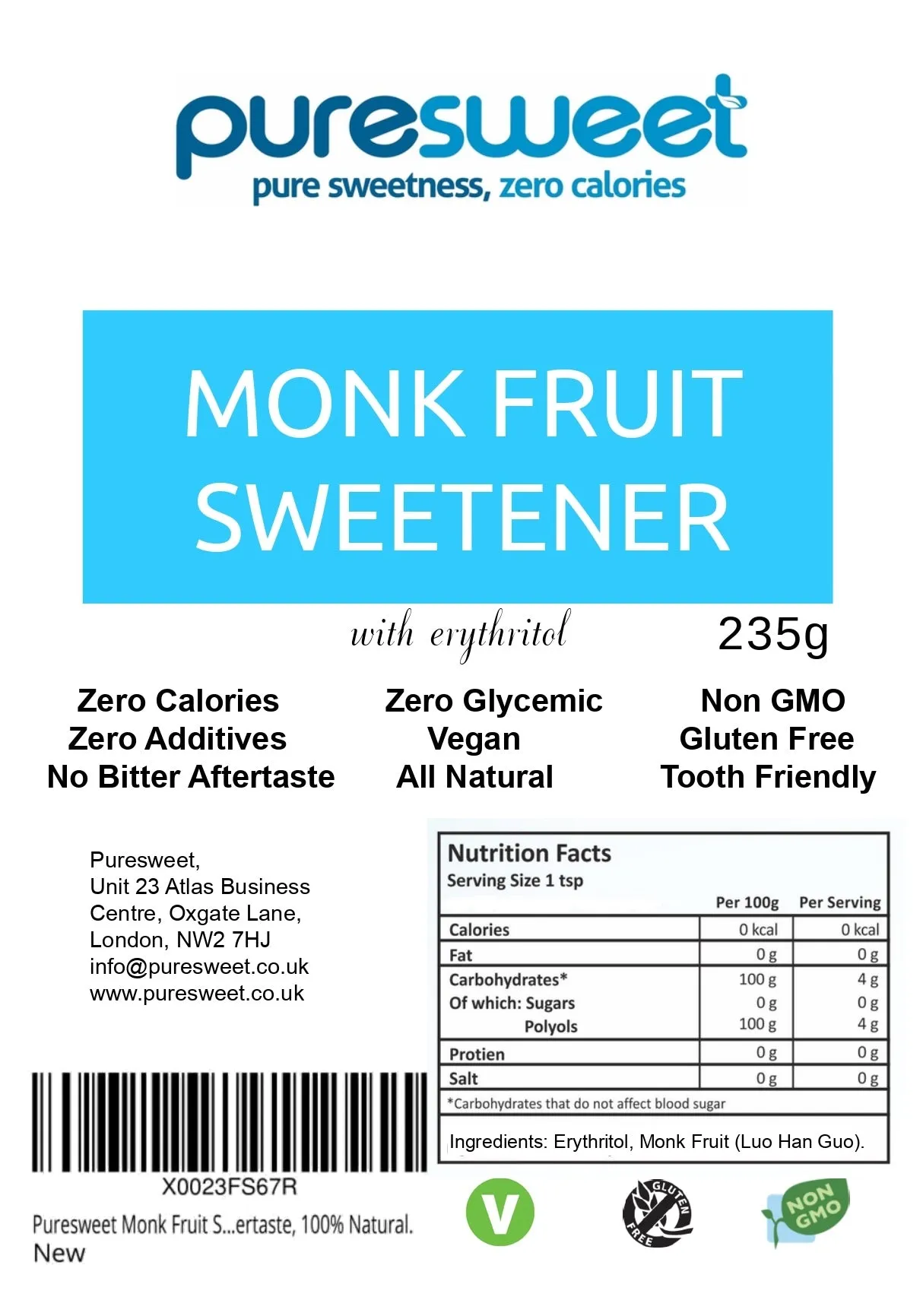 Puresweet® Monk Fruit Sweetener 235g