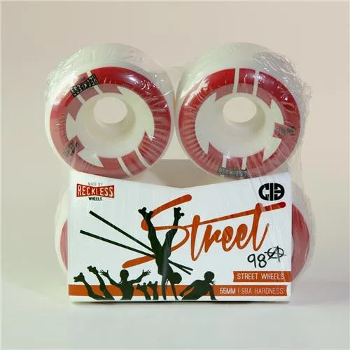 Reckless CIB 55mm/98a Street Wheels White Red - 4 Pack
