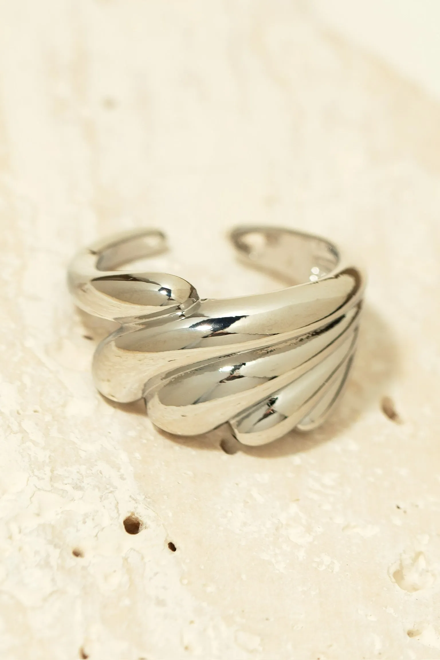 Ribbed Wave Statement Ring