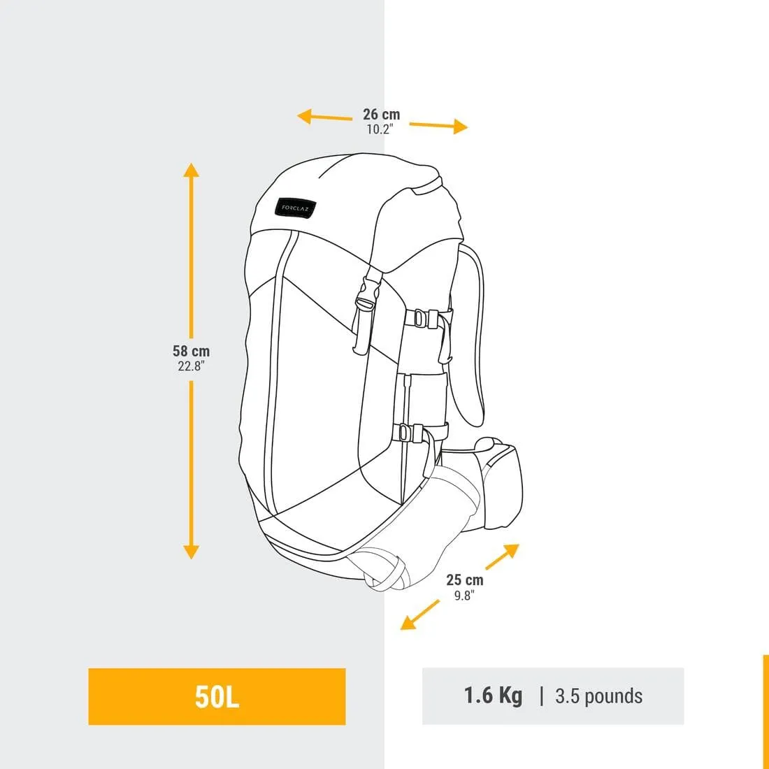 Sac à dos de trekking femme 50 l - mt 100 easyfit