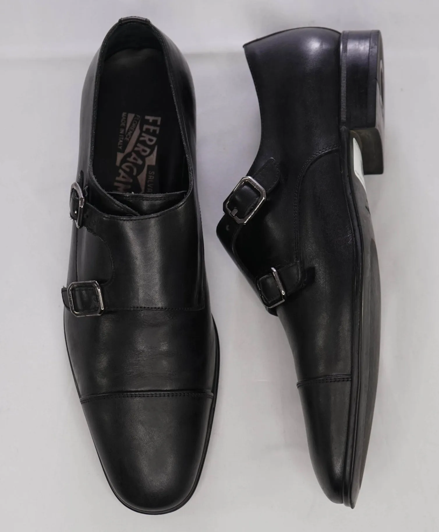 Salvatore Ferragamo Black Monk Straps Leather Shoes 7 D