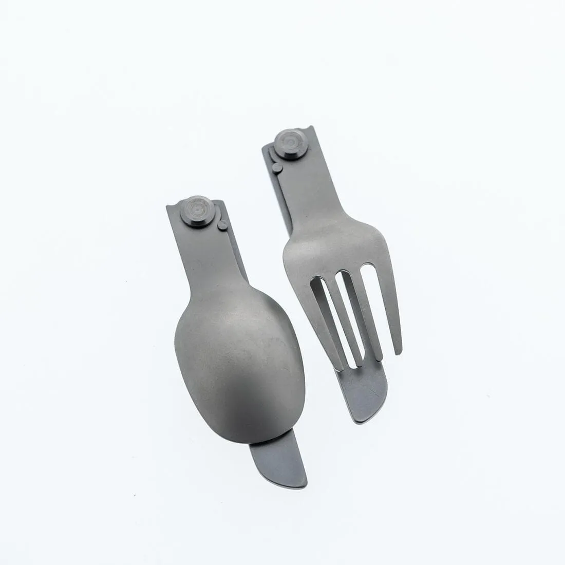 Set 2 couverts pliants 900, fourchette   cuillère, en acier inox pour le camping