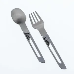Set 2 couverts pliants 900, fourchette   cuillère, en acier inox pour le camping