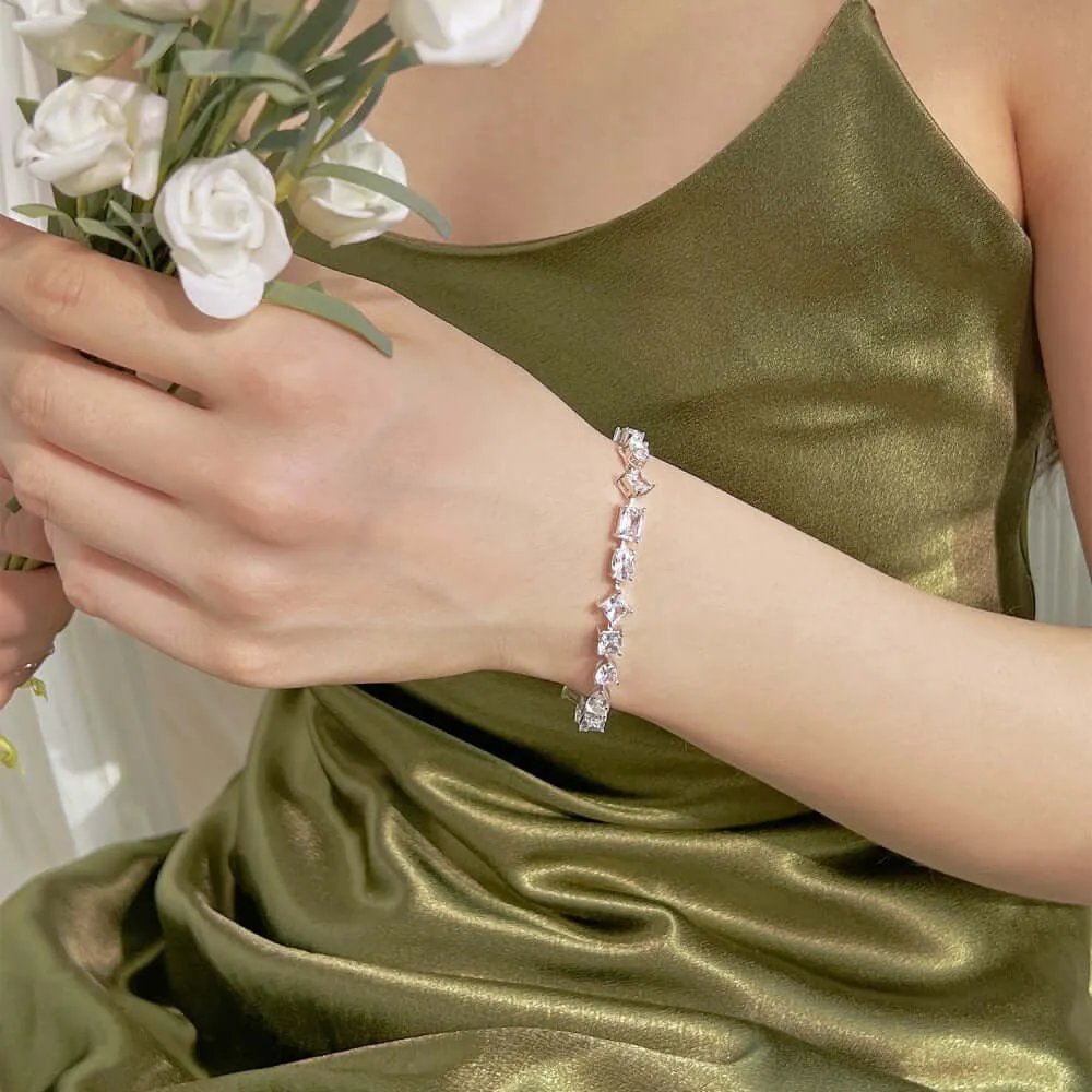 Shaped Diamond Silver Tennis Bracelet