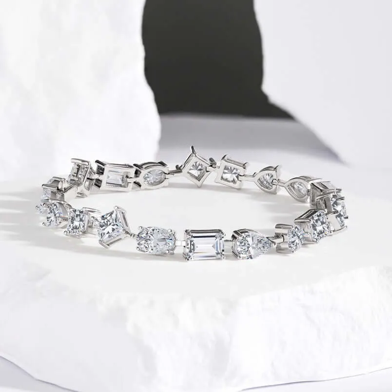 Shaped Diamond Silver Tennis Bracelet