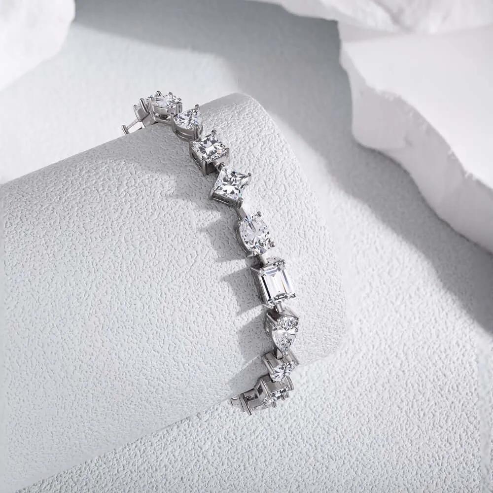 Shaped Diamond Silver Tennis Bracelet