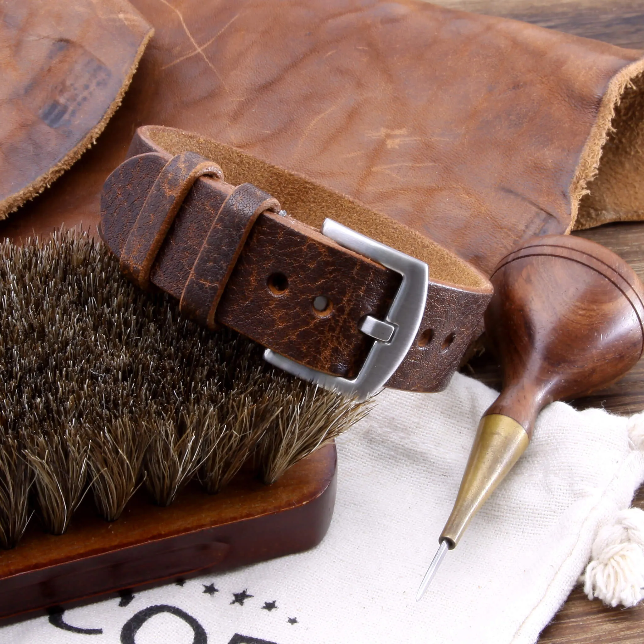 Single Pass Leather Watch Strap, 2-Keeper Gobi-Cognac