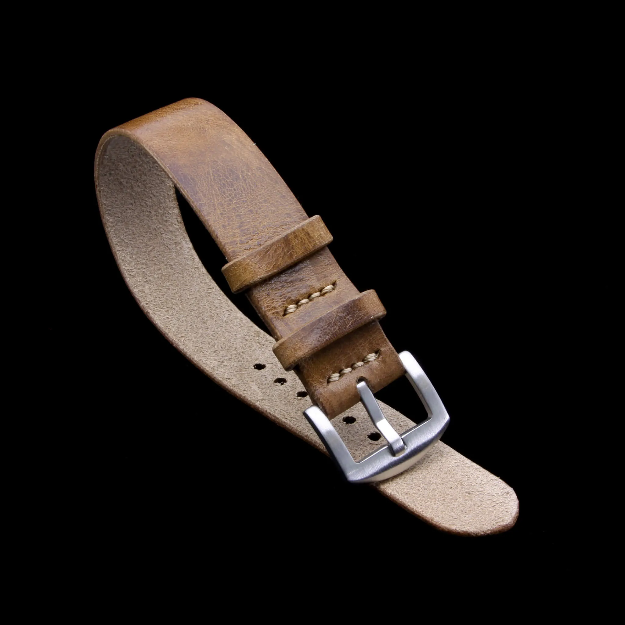 Single Pass Leather Watch Strap, 2-Keeper Military 102