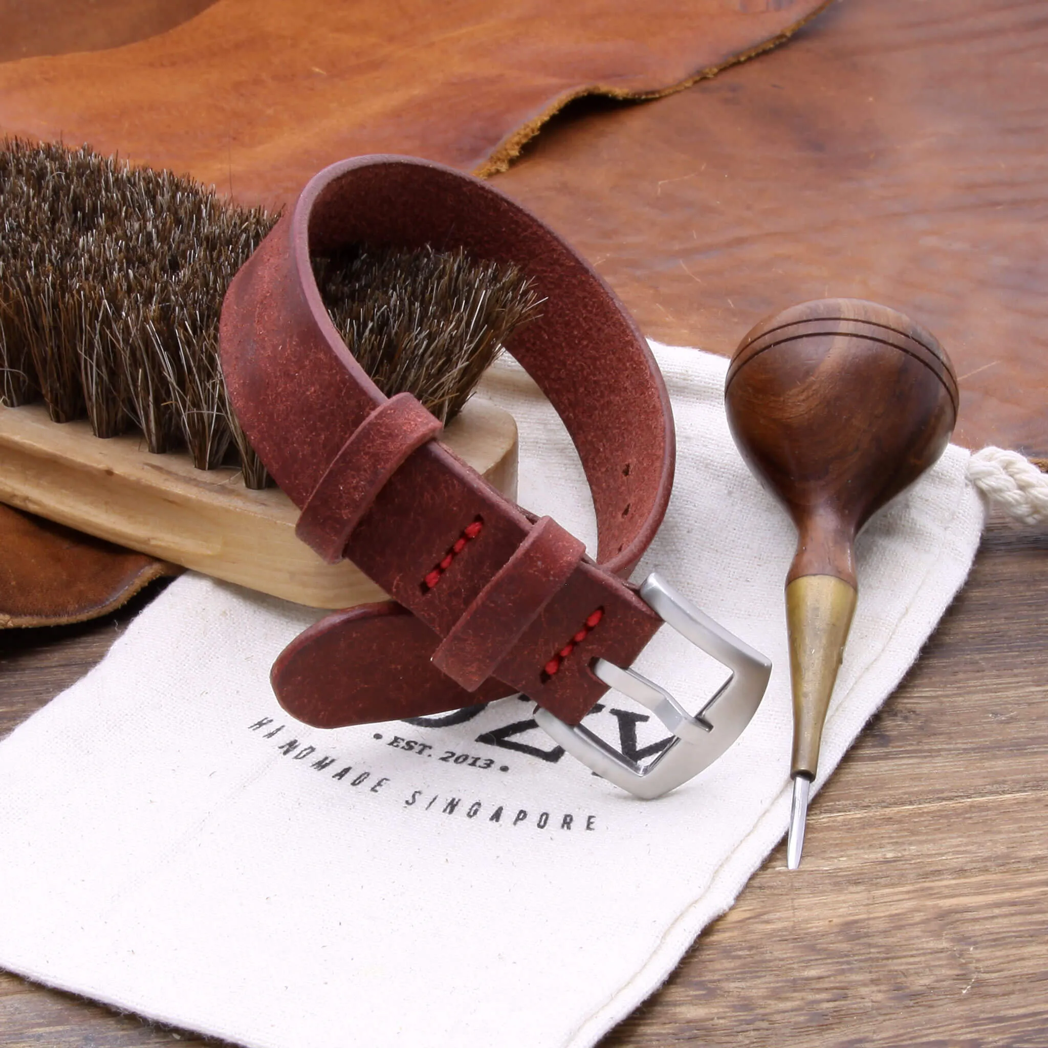 Single Pass Leather Watch Strap, 2-Keeper Pueblo Cocinella