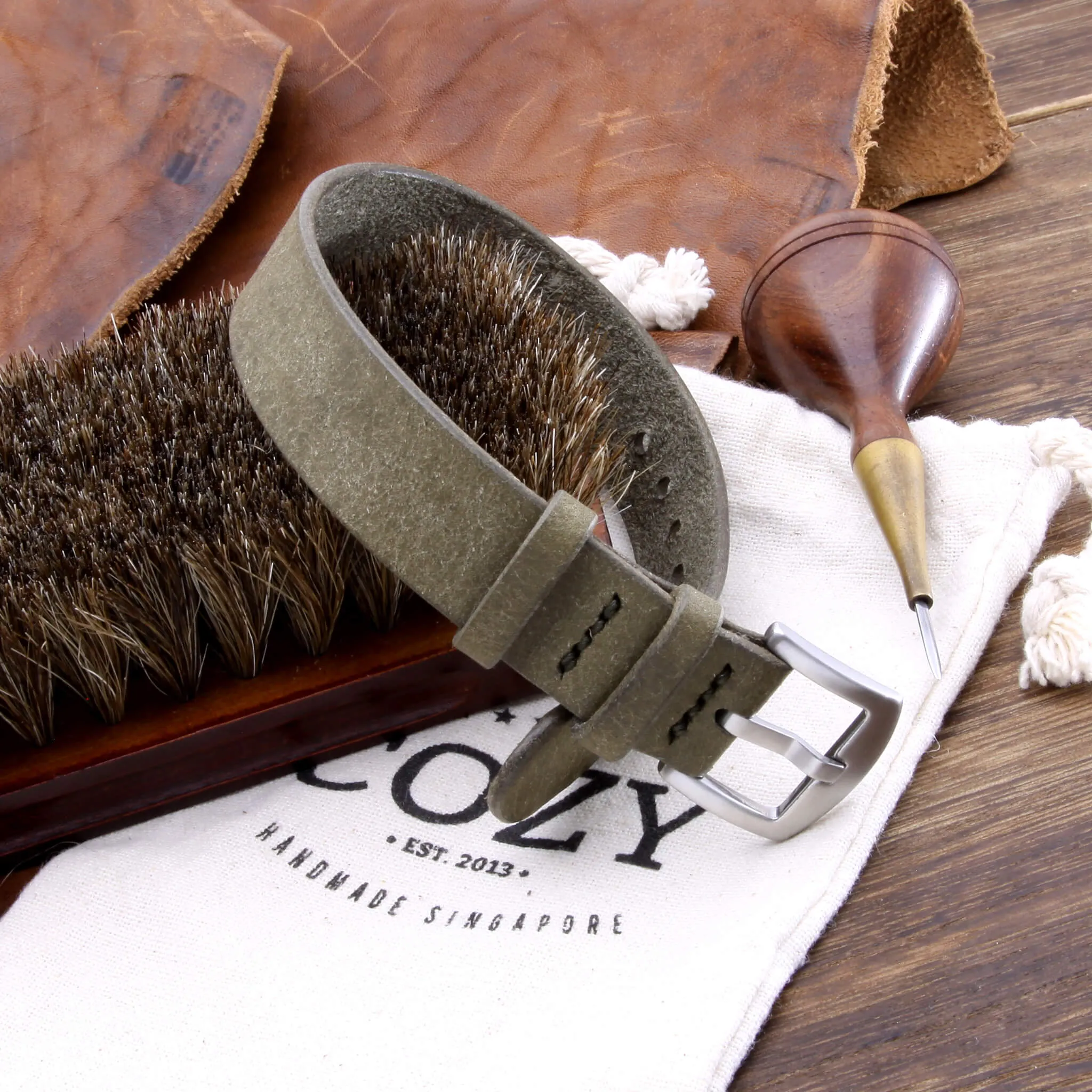 Single Pass Leather Watch Strap, 2-Keeper Rustic Olive