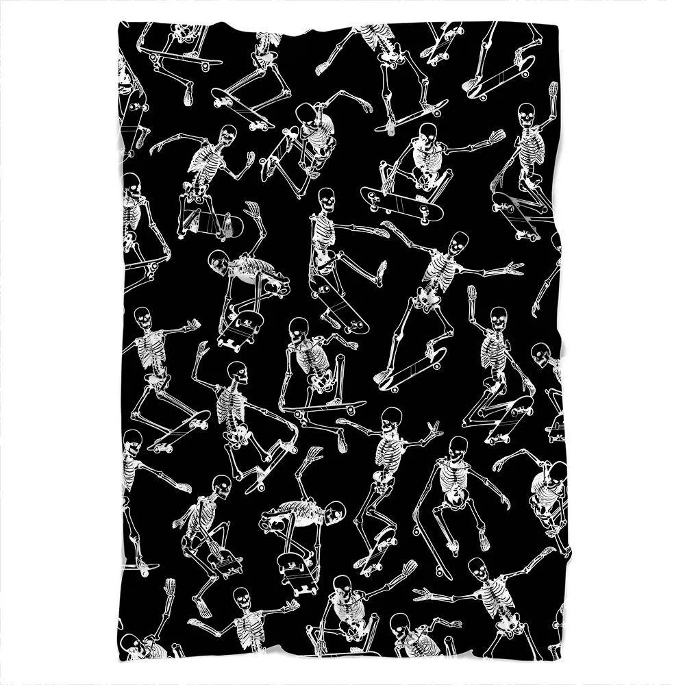 Skateboarding Skulls Black Blanket