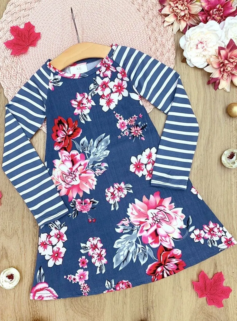 Soft and Sweet Striped Sleeve Floral Dress