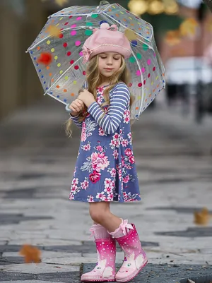 Soft and Sweet Striped Sleeve Floral Dress