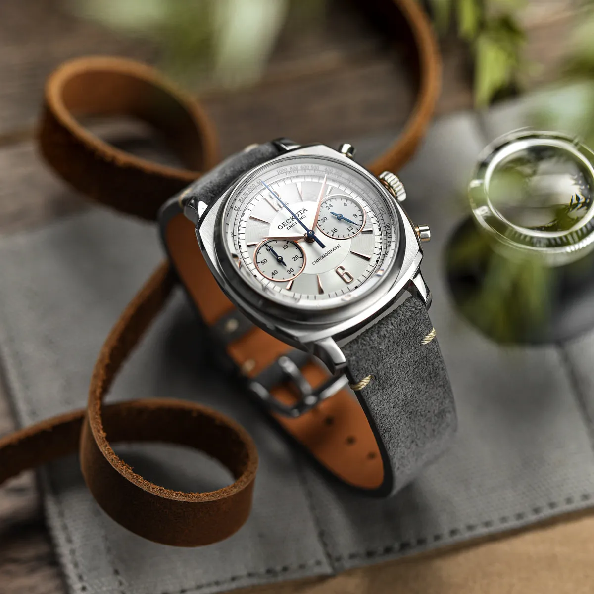 Stanway Vintage V-Stitch Genuine Italian Suede Watch Strap - Silver Grey