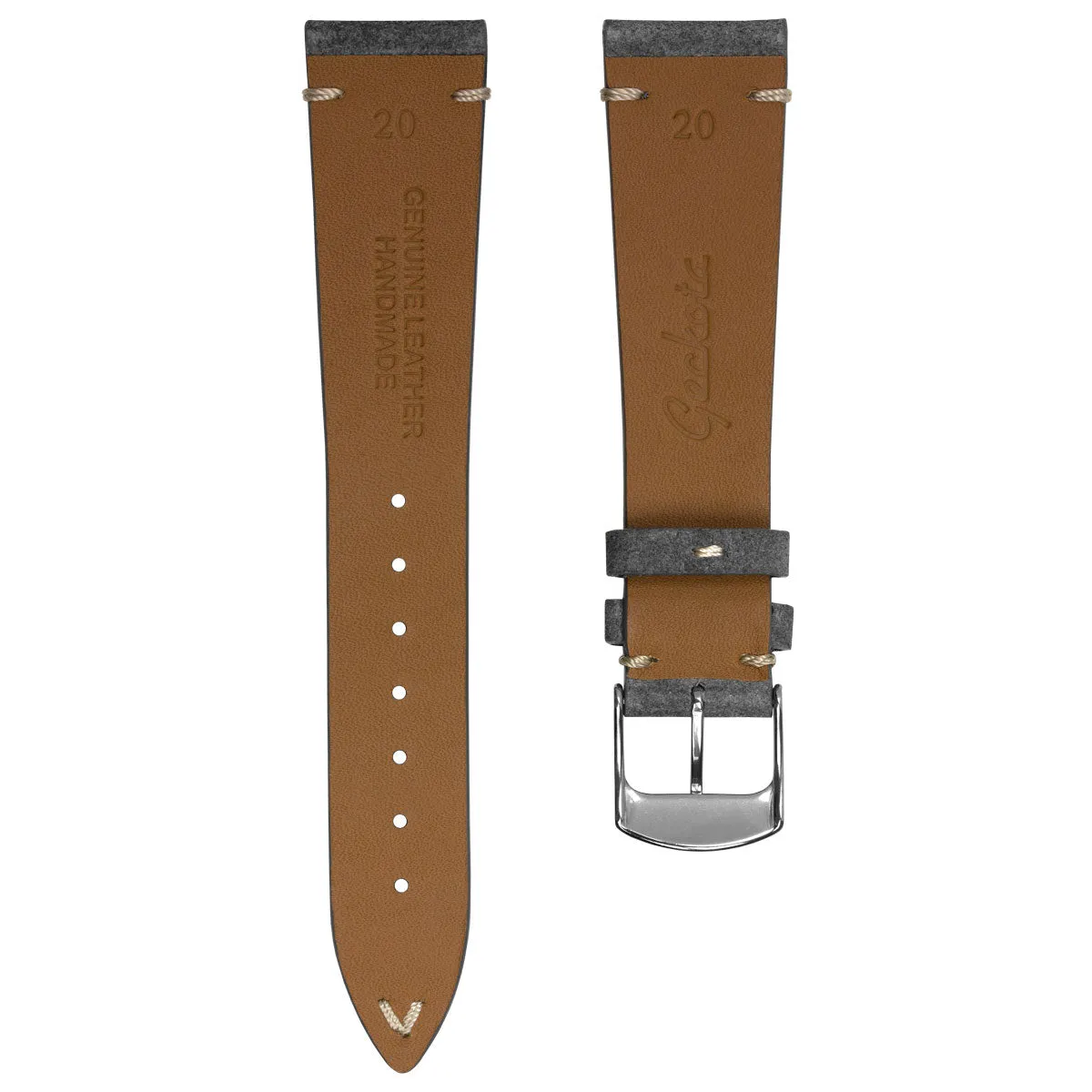 Stanway Vintage V-Stitch Genuine Italian Suede Watch Strap - Silver Grey