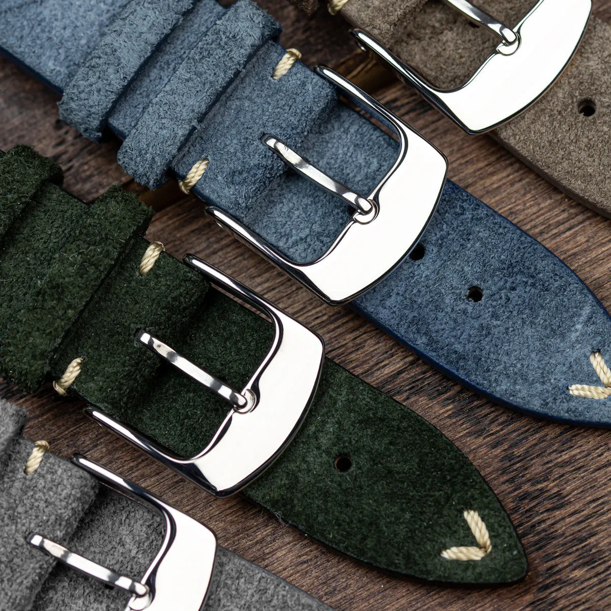 Stanway Vintage V-Stitch Genuine Italian Suede Watch Strap - Silver Grey