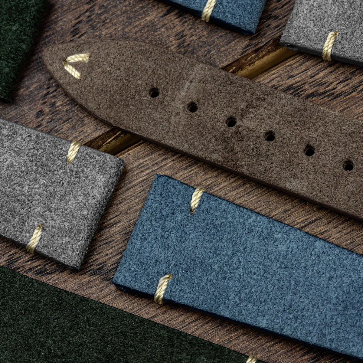 Stanway Vintage V-Stitch Genuine Italian Suede Watch Strap - Silver Grey