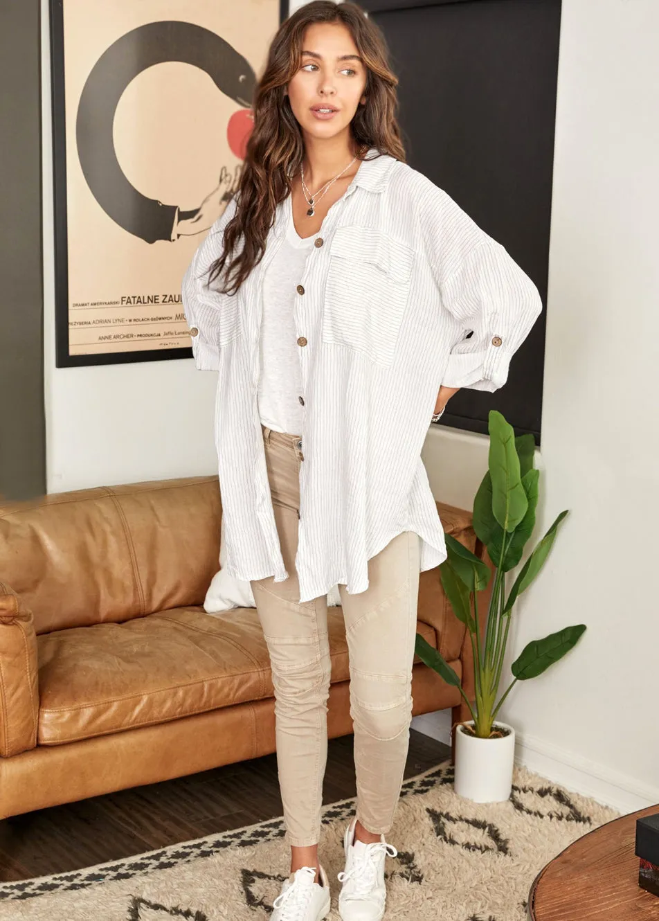 Striped Linen Button Up