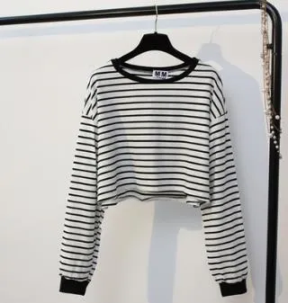 Striped Long Sleeve Crop Shirt
