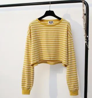 Striped Long Sleeve Crop Shirt