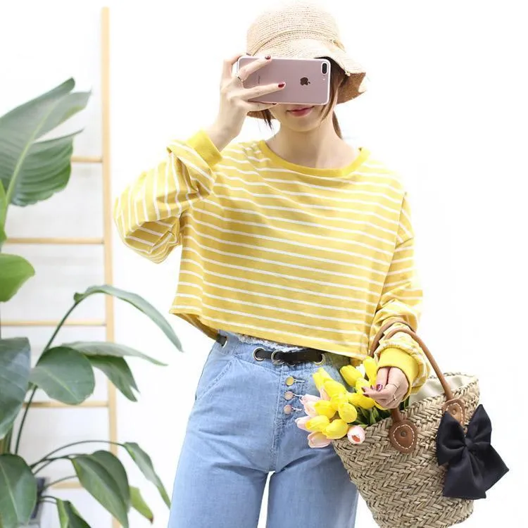 Striped Long Sleeve Crop Shirt