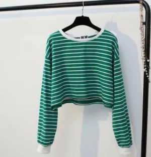 Striped Long Sleeve Crop Shirt