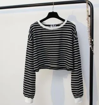 Striped Long Sleeve Crop Shirt