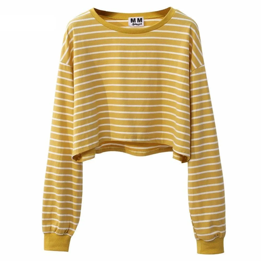 Striped Long Sleeve Crop Shirt