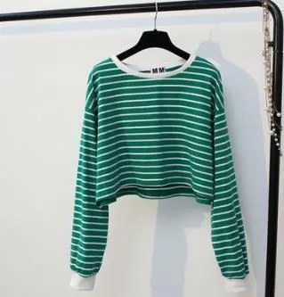 Striped Long Sleeve Crop Shirt