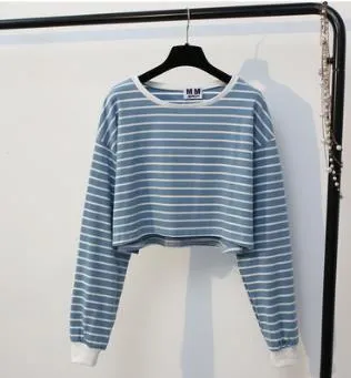 Striped Long Sleeve Crop Shirt